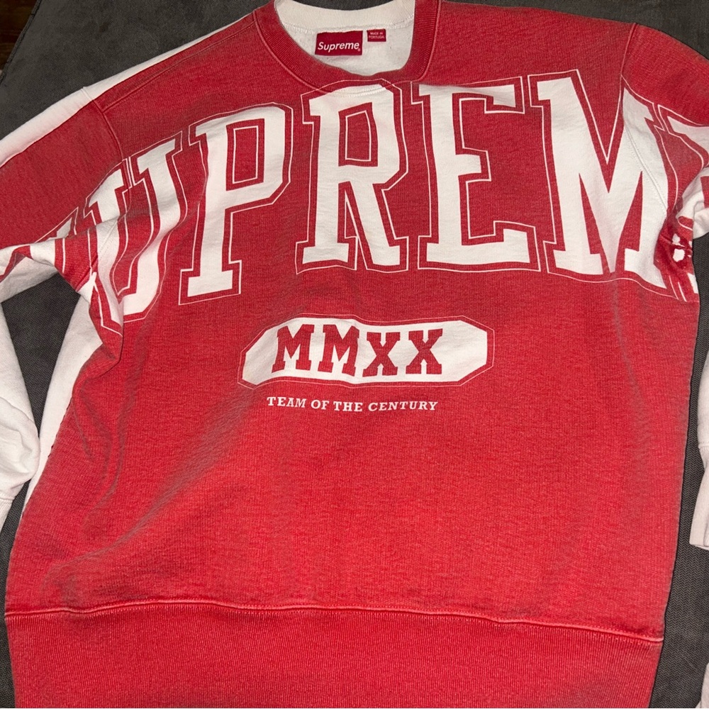 Supreme Bold Red and White Crewneck Sweater